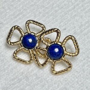 Lapis Gold Twisted Cross Earrings